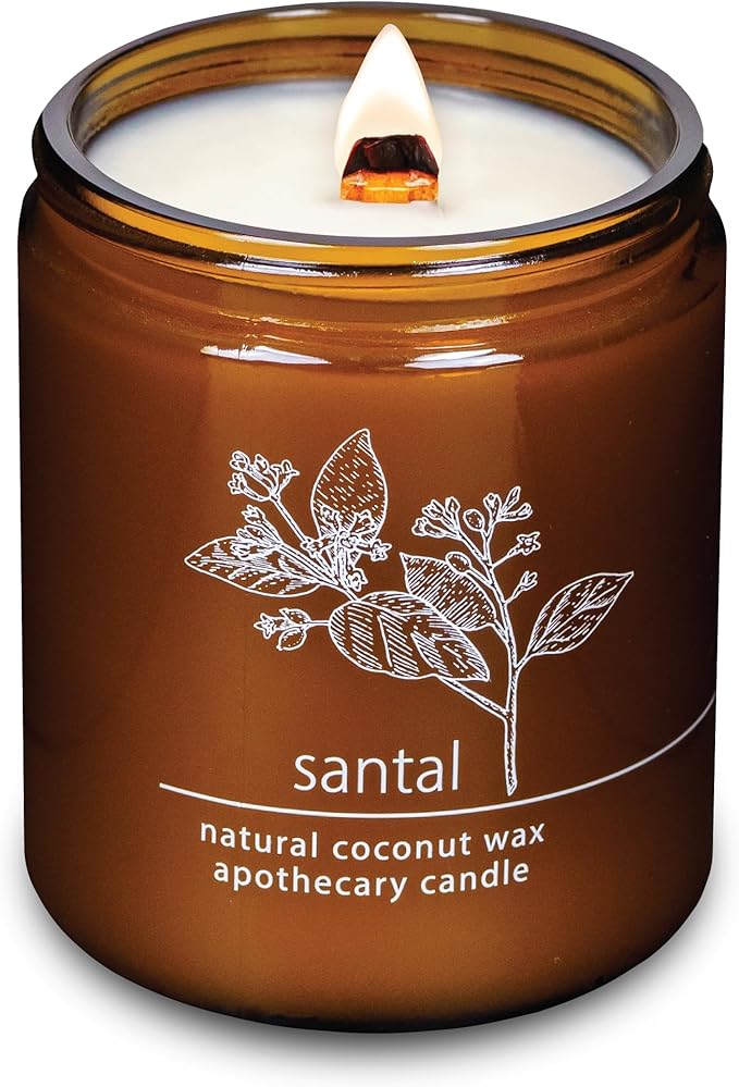 Hemlock Park Crackling Wood Wick Candle Handcrafted with Natural Coconut Wax (Standard 8 oz, Santal)