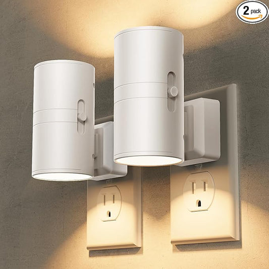 Briignite Night Lights Plug into Wall, Modern LED Night Light Plug in, Dusk to Dawn Sensor, Soft White 3000K, 0-100LM Adjustable Brightness, Dimmable NightLight for Hallway, Bedroom, Stairway, 2 Pack