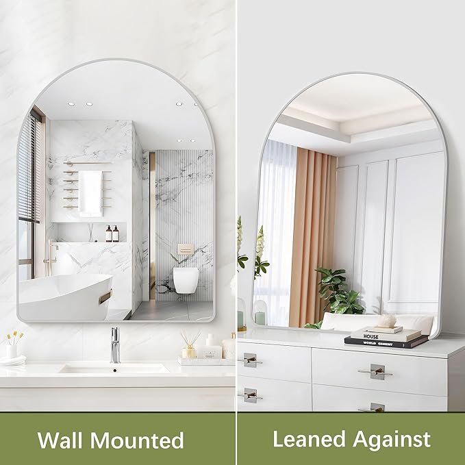 Arched Wall Mirror for Bathroom, 36"x48" Silver Arch Bathroom Mirror, Wall Mounted Mirror, Silver Vanity Wall Mirror w/Metal Frame for Bedroom, Entryway, Living Room, Vertically Hanging