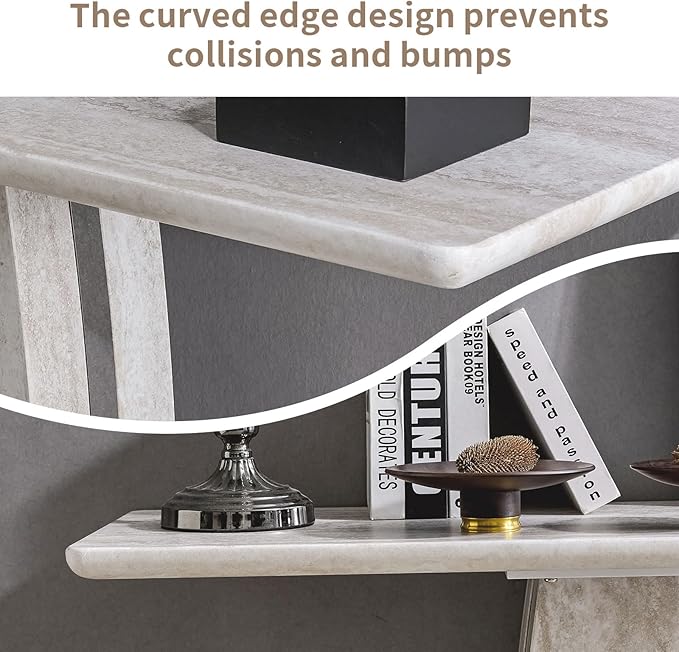 LKTART 55" MDF Console Table for Entryway, Narrow Entryway Table with Faux Mars Marble Pattern, Couch Tables Behind Sofa with U-Shaped Base for Living Room Hallway Foyer, Light