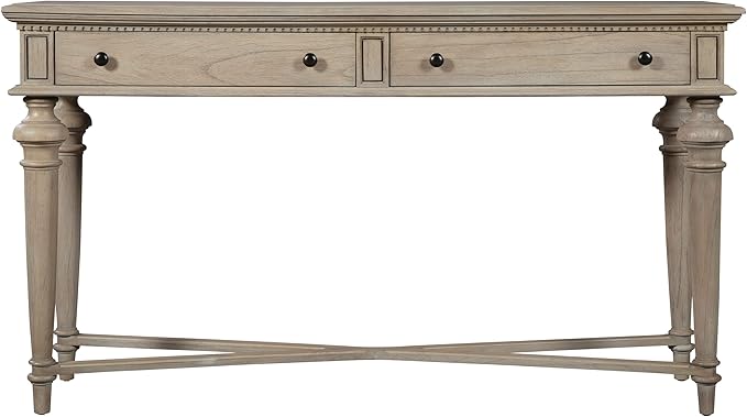 Hekman Furniture Sofa Table Driftwood Finish, Ample Storage Drawers Decorative Legs Cross Stretchers Bars, Sturdy Wooden Material Modern Entryway Table Best for Home Decor & Living Room