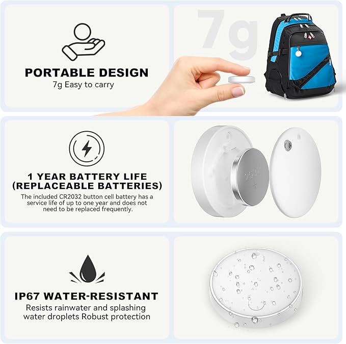 Dual System Smart Tag Tracke for iOS and Android, Smart Bluetooth Tracker Work with Apple Find My or Google Find Hub App, Keys Finder Item Locator, IP67 Waterproof (White, 1 Pack)