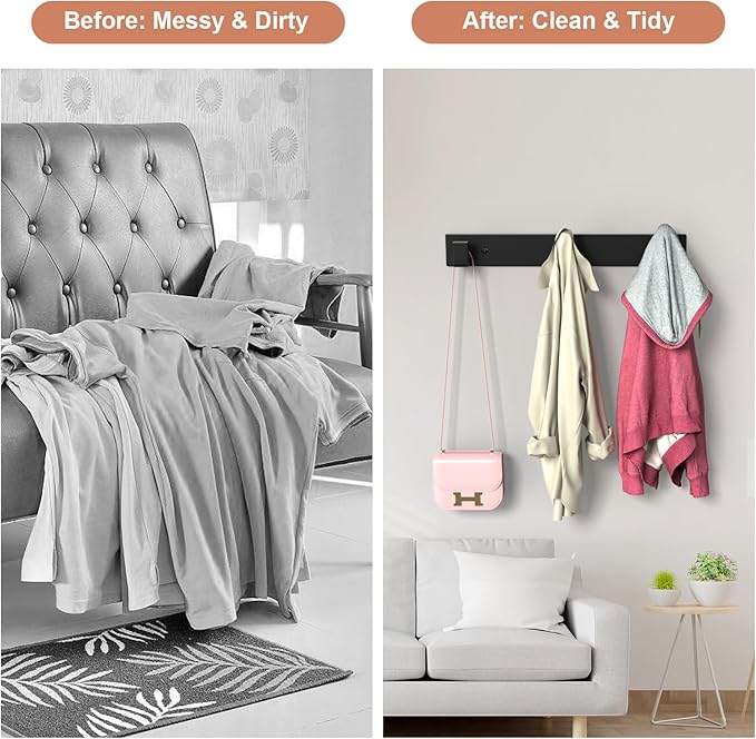 PMMASTO Wall Mounted Coat Hooks- Stainless Steel Rust-Resistant Bathroom Hangers for Towels/Hats/Coats, Heavy-Duty Wall Mount Hooks with Screws (Black 3 Hooks, 2-Pack)