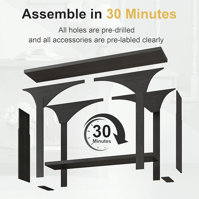 55 Inches Console Table,2 Tier Farmhouse Entryway Table,Narrow Wood Accent Tables with Storage Shelves for Living Room,Entrance,Hallway,Foyer (Black)