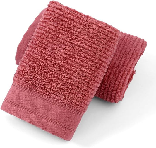 YiLUOMO Pink Hand Towel Set of 2 Ribbed Striped 100% Cotton Quick Dry Soft and Absorbent Bathroom Decorative Hand Towel 13 x 29 Inch