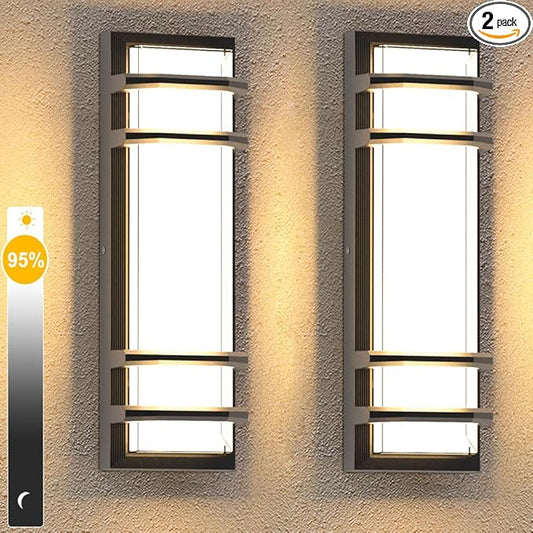 Sytmhoe Exterior Wall Lights,2Packs 30w Dimmable LED Modern Porch & Patio Wall Light Fixture, 16in Black Exterior Sconce Wall Lights Suitable for Garage Living Room Courtyard House(3000K Warm White)