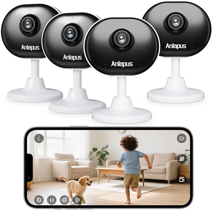 Anlapus C688 4 x 2MP Plug-in WiFi Indoor Camera for Home Security, Pet Camera with Phone App, Smart Motion/Person Detection, 2 Way Audio, Baby Monitor, Memory Card/Cloud Storage, Easy & Quick Install