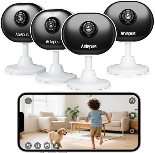 Anlapus C688 4 x 2MP Plug-in WiFi Indoor Camera for Home Security, Pet Camera with Phone App, Smart Motion/Person Detection, 2 Way Audio, Baby Monitor, Memory Card/Cloud Storage, Easy & Quick Install