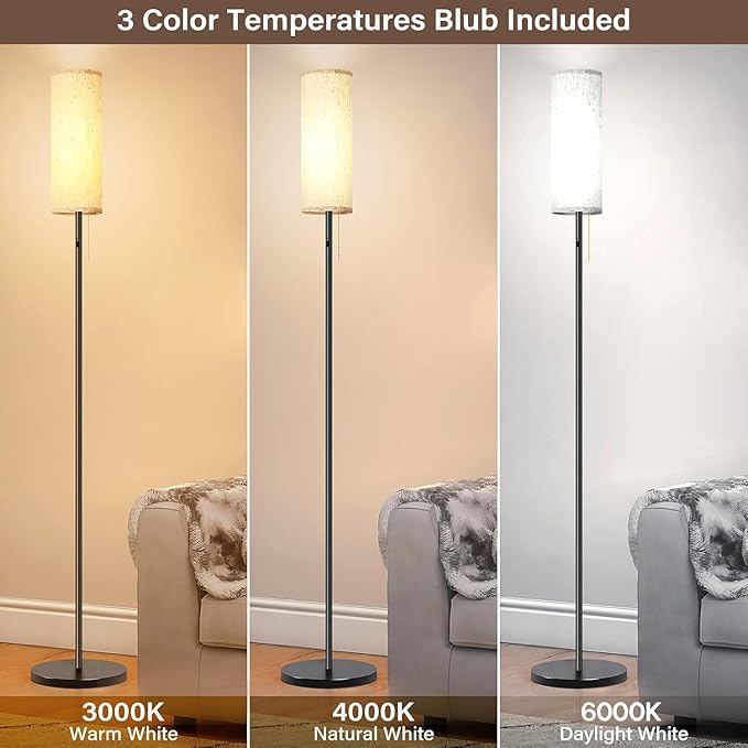 Cordless Floor Lamp for Living Room, with 3 Color Temperature and Pull Cord Switch, 8000mAh Battery Operated Portable Rechargeable Modern Standing Led floor lamp Light for Bedroom Office, Farmhouse