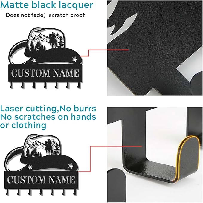 Personalized Key Holder for Wall, Custom Metal Cowboy Key Hooks with Name, Meta Jacket Holder Hooks Organizer Rack, Jacket Hanger Decor for Kitchen, Entryway, Hallway, Office, Doorway