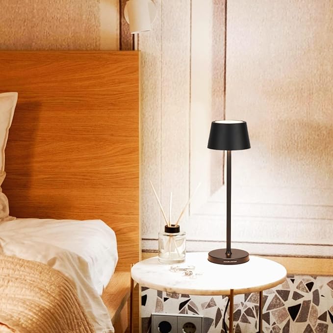 Cordless Table Lamps Set of 2,with Touch Dimming and IP54 Waterproof Function Desk Lamp,Suitable for Indoor and Patio Lighting Black 2 Pcs