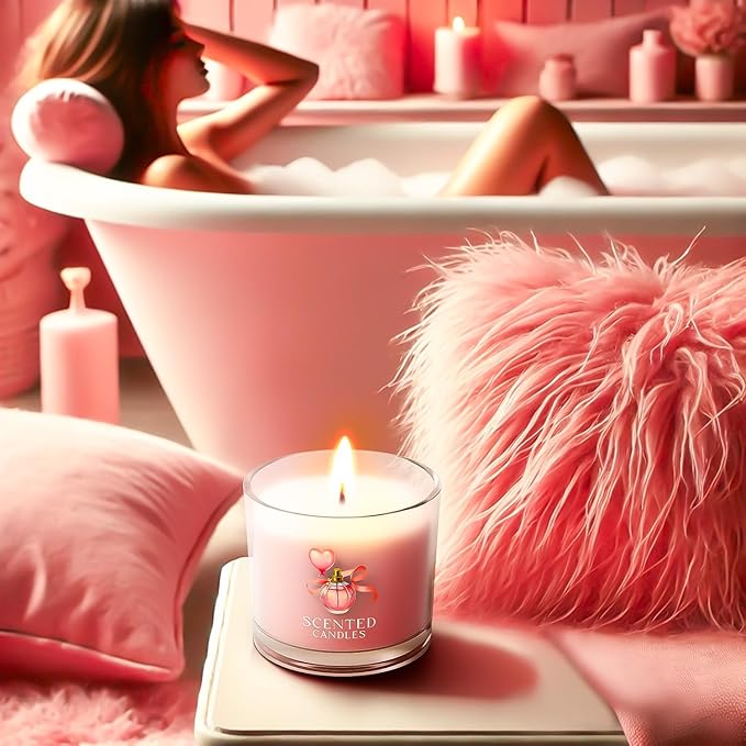 Pink Candles, Scented Candle Gift Set for Stress Relief, 6 Votive Candles for Women and Men, Birthday Candle Gifts for Women, Candles Gifts for Women (Pink, 14 oz)