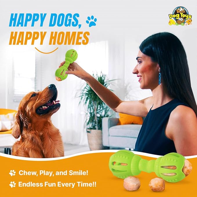 Tibetan Dog Chew Yak Cheese Puff & Chew - Fun Interactive Treat Dispenser Toy for Dogs - Training, Teething, Calming, Mental Stimulation - Bone Dumbbell - Fluorescent Green (1 Toy, 5 Nuggets)