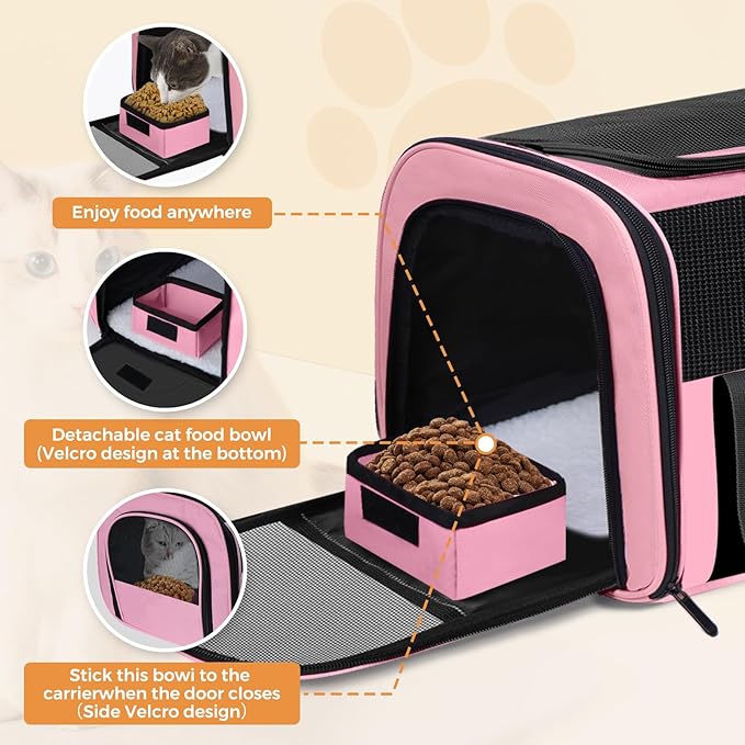 Pet Carrier 17Lx12Wx11H inches, Airline Approved,Pet Travel Carrier Bag for Small Cats and Dogs, Soft Dog Carrier for 1-25 LBS Pets,Dog Cat Carrier with Safety Lock Zipper (Pink)