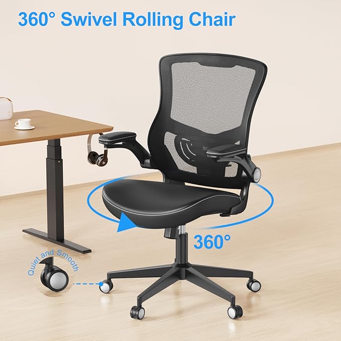 Office Chair Ergonomic Desk Chair 350lbs Comfy Mesh Computer Chair with Adjustable Lumbar Support Flip-up Armrests, Executive Rolling Swivel Comfy Task Chair for Home Office