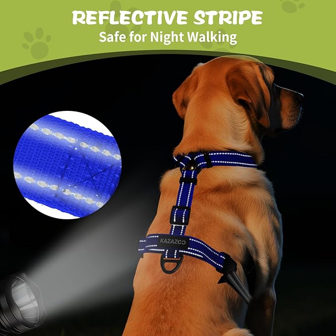 No-Pull Harness,Y-Shaped Design,Buckle-Neck Balance Harness with Reflective Stitching, Ideal for Dog Training and Night Walking, Padded Handle, Durable High-Tensile Nylon-Blue-XL