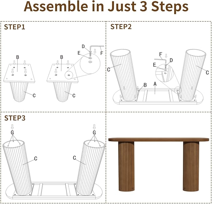 Fluted Solid Wood Console Table-55 Inches Farmhouse Entryway Table with Rounded Corners, Morden Sofa Tables Behind Couch for Foyer, Entrance, Living Room, Hallway