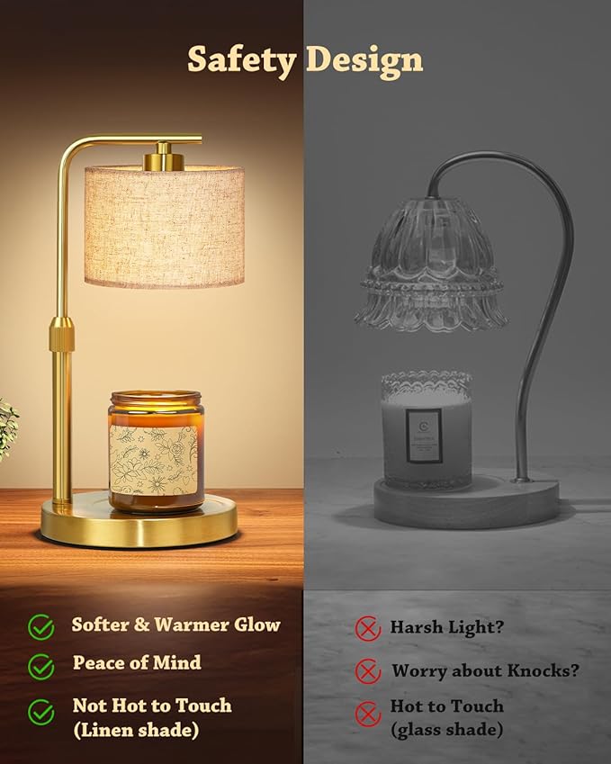 Candle Warmer Lamp with Timer Dimmer, Height Adjustable Candle Wax Warmer Candle Lamp for Jar Candles with 2 Bulbs, House Warming Gift for Home Room Decor, Birthday Gifts for Women Mom (Gold)