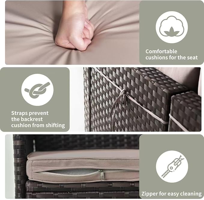 Gotland 8 Pieces Patio Furniture Set with Fire Pit Table, All Weather Rattan Outdoor Furniture with 29.5'' High Backrest 4’’ Thick Cushions Coffee Table, Outdoor Sectional for Porch, Deck, Khaki