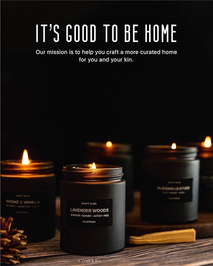 Craft & Kin Premium Pine & Clove Candle | Black Christmas Scented Candles for Home | Christmas Tree Candle | Long Lasting with 45 Hour Burn Time, 7.6oz | Soy Holiday Candles | Aromatherapy at Home