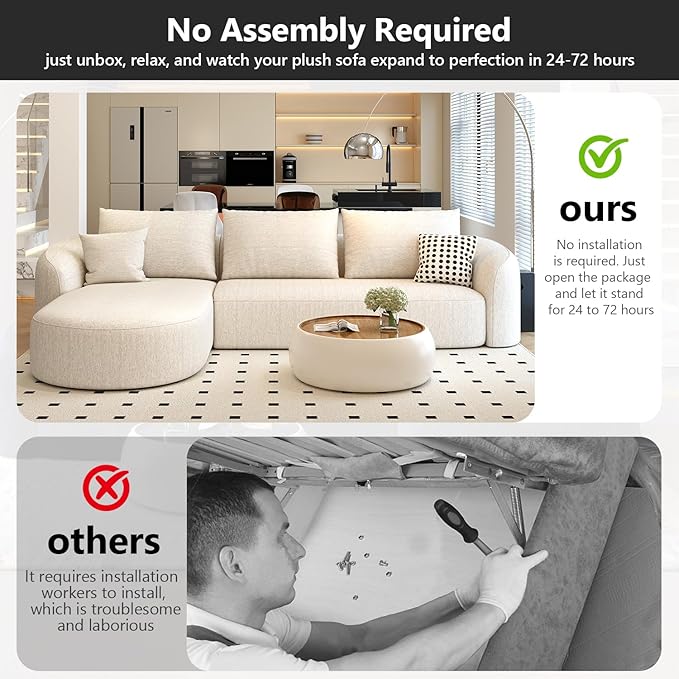 111" Modular Sectional Couches Luxury Modern Curved Back Sofa,Minimalist Comfy L-Shape Boneless Cloud Couch for Living Room Apartment,(Left Facing Chaise,White)