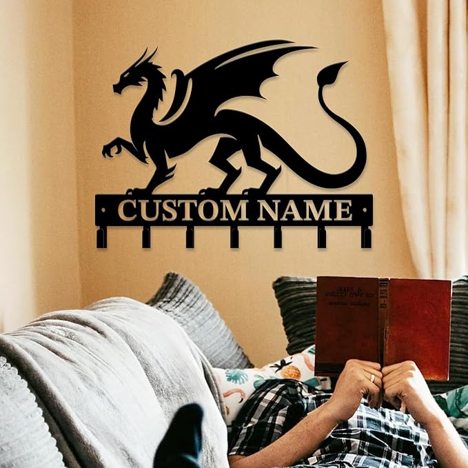 Personalized Evil Dragons Keys Hooks,Custom Name Metal Dragons Art Keys Hooks,Metal Dragons Lover Wall Home Storage Decorative Keys Hooks,Key Holder Hooks for Wall (Style E)