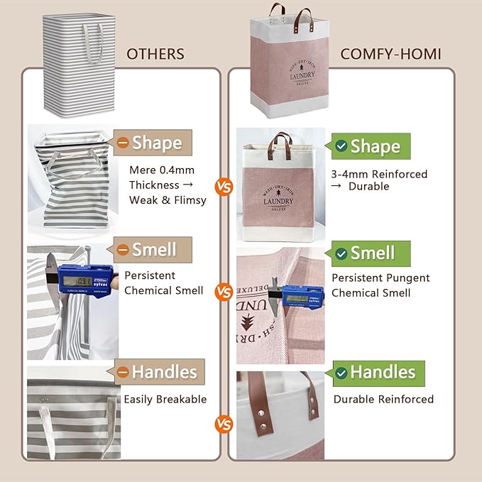 COMFY HOMI 2Pack 76L Laundry Basket & Hamper, Large Collapsible Waterproof Clothes Baskets with Handles, Freestanding Laundry Hampers for Bedroom Bathroom Dorm - 15.8x11.8x21.7 Inch - White/Pink