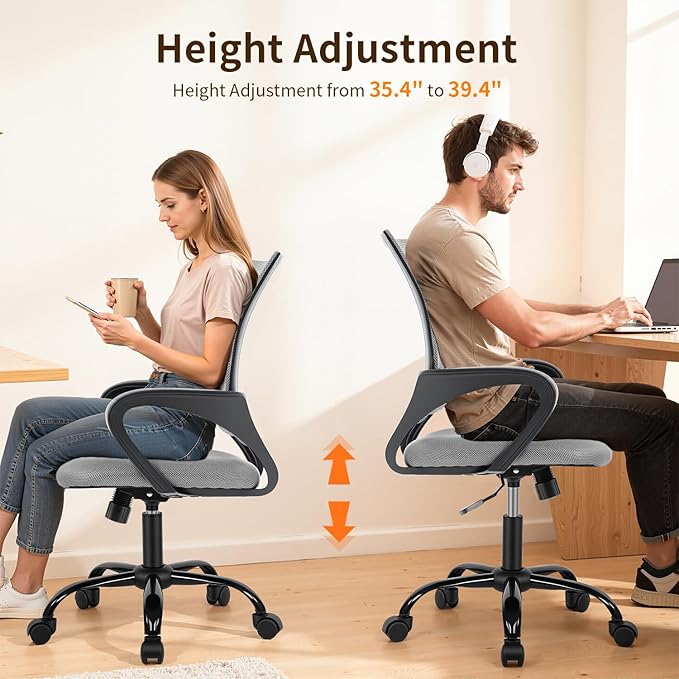 BestOffice Office Chair Ergonomic Cheap Desk Chair Mesh Computer Chair Lumbar Support Modern Executive Adjustable Stool Rolling Swivel Chair for Back Pain (Grey)
