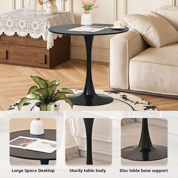 SoarFlash Kitchen Table and Chairs for 2, 31.5" Dining Table Set for 2 with Velvet Upholstered Chairs, 3 Piece Round Kitchen Table Set, Dining Room Table Set for Small Space, Apartment, Gold/Black