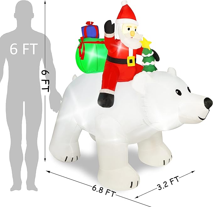 SAND MINE 6 Foot Tall Christmas Inflatable Santa Claus on Polar Bear, LED Lights Outdoor Indoor Holiday Decorations, Christmas Blow up Lawn Inflatables for Christmas Home Yard Decoration