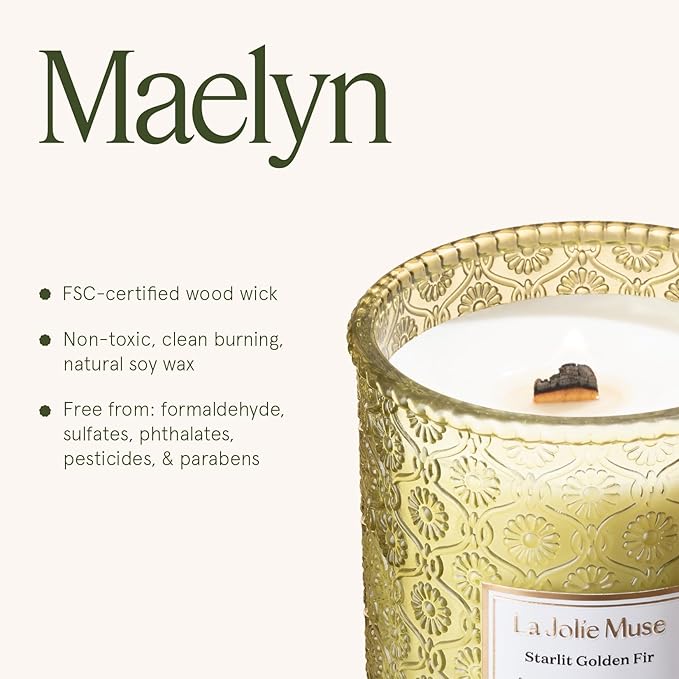 LA JOLIE MUSE Christmas Candle | Starlit Golden Fir | Pine, Cedarwood & Fir Balsam | 19 oz Large Wooden Wick Soy Candle | 90 Hours Clean Burn | Gift-Ready for Christmas & Winter Gatherings