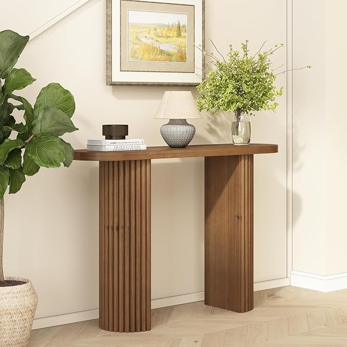 Fluted Solid Wood Console Table-39.2" Farmhouse Entryway Table with Rounded Corners, Morden Sofa Tables Behind Couch for Foyer, Entrance, Living Room, Hallway