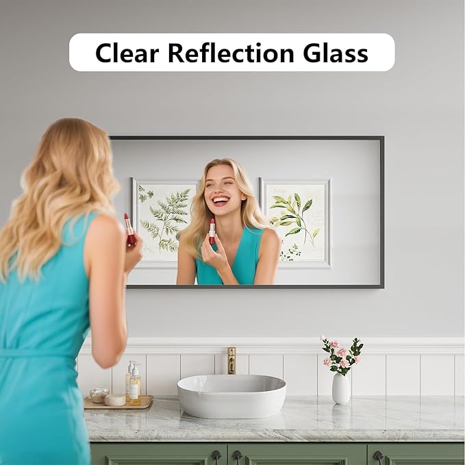 Koonmi Bathroom Mirror for Wall, 24"x48" Black Bathroom Mirror for Over Sink, Shatterproof Tempered Glass Vanity Mirror with Anti-Rust Aluminum Alloy Frame, Hang Horizontally or Vertically
