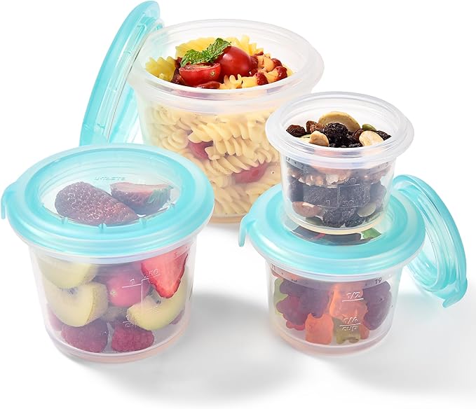 U-Taste Silicone Food Storage Containers Set: Meal Prep Box with Airtight Lid, Freezer & Microwave Safe, Date Marking Circle, Clear cup/oz/ml Measurement for Dry & Wet Deli -2oz/4oz/8oz/16oz, Aqua Sky