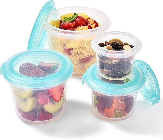 U-Taste Silicone Food Storage Containers Set: Meal Prep Box with Airtight Lid, Freezer & Microwave Safe, Date Marking Circle, Clear cup/oz/ml Measurement for Dry & Wet Deli -2oz/4oz/8oz/16oz, Aqua Sky