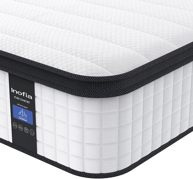 Inofia King Size Mattress, 14 inch Hybrid King Mattress in A Box,Ultra Comfort Memory Foam Layer, Medium Feels, Cooling Breathable Cover,Low Motion Transfer Supports for Any Sleep Position