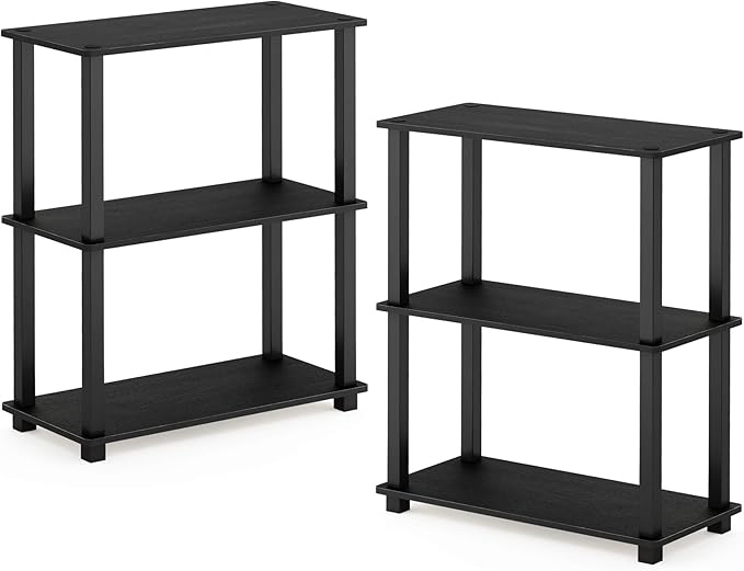 Furinno TURN-S-TUBE Storage Shelves Set of 2, 3-Tier Book Shelf, Corner Shelf, Toolless Open Shelves, Square Tubes, for Organization and Storage, Living Room, Garage, Home Office, Americano