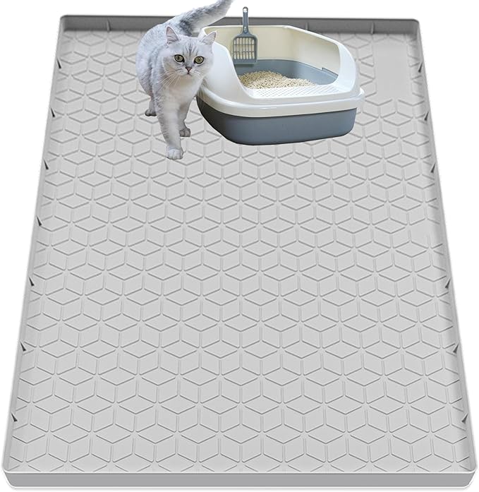 Cat Litter Mat for Litter Box, Silicone Large Cat Litter Trapping Mat - 40x28 in, Waterproof & Non-Slip, Durable & Easy Clean, Light Gray