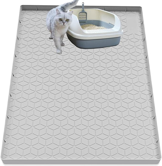 Cat Litter Mat for Litter Box, Silicone Large Cat Litter Trapping Mat - 40x28 in, Waterproof & Non-Slip, Durable & Easy Clean, Light Gray