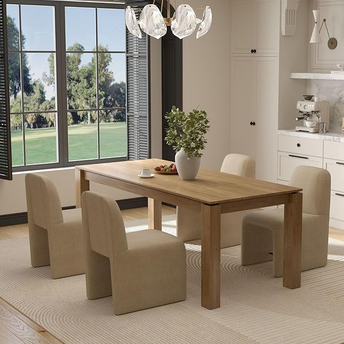 Khaki Upholstered Chenille Dining Chairs Set of 6, Mid Century Modern Dining Room Chairs with Deep Seat & Curved Back, Armless Side Chair Comfy Kitchen Chairs for Living Room/Kitchen