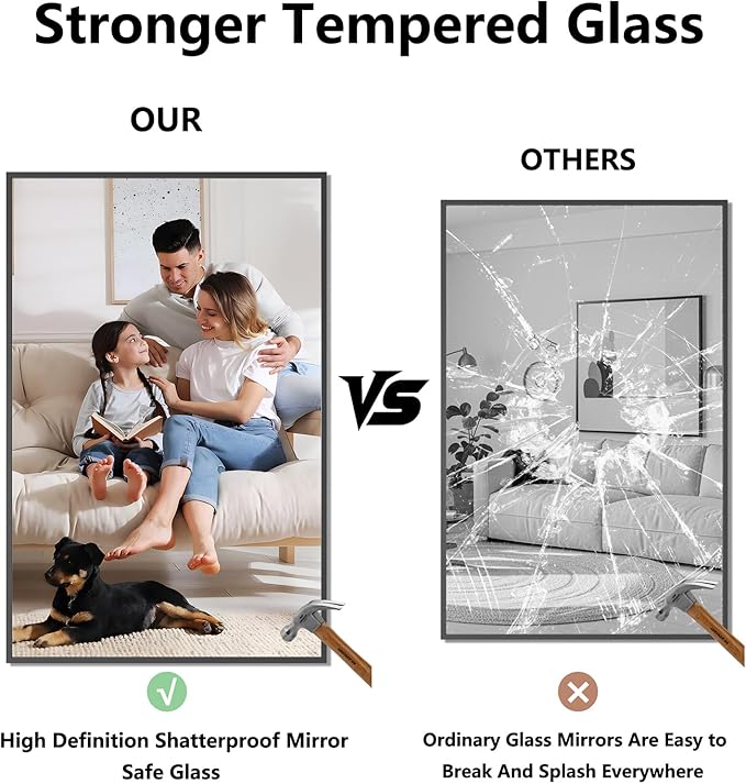 Bathroom Mirror 36"x55" Matte Black Rectangle Bathroom Wall Mirror for Over Sink, Modern Large Vanity Mirror, HD Tempered Glass, Anti-Rust Aluminum Alloy Frame, for Living Room, Bedroom, Entryway