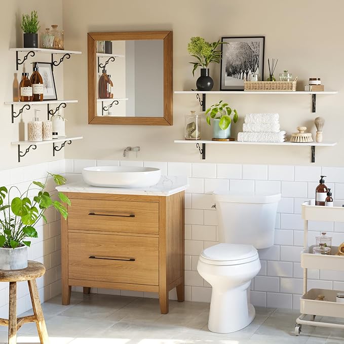 DINZI LVJ Long Wall Shelves, 31.5" Large Floating Shelves Set of 2, Farmhouse Display Shelf Wall Mounted with Heavy Duty Brackets, Easy Assembly for Kitchen, Bathroom, Bedroom, Balcony, White