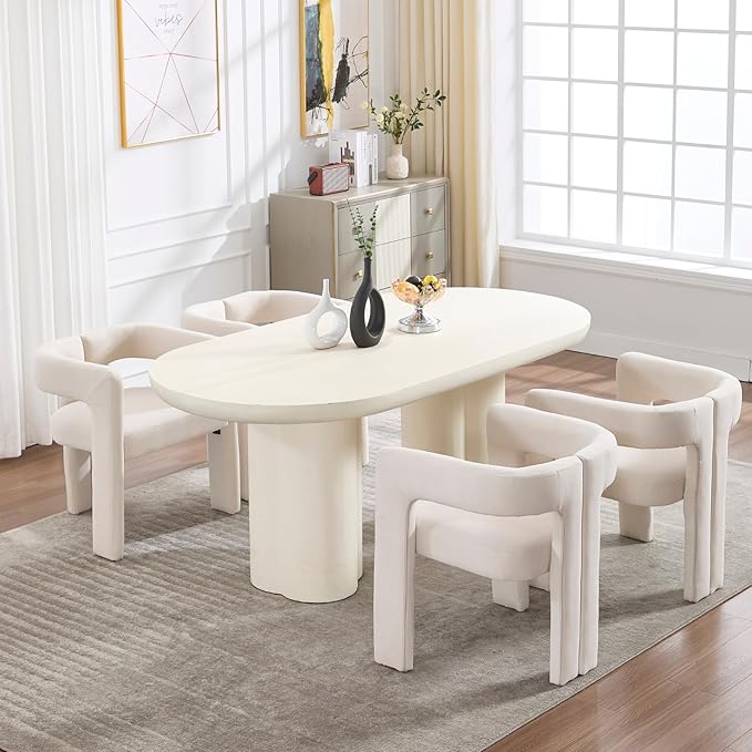 Modern Dining Chairs Set of 4, Upholstered Side Chairs Linen Fabric Guest Chairs with Barrel Backrest Armchair for Dining Room Living Room, Beige