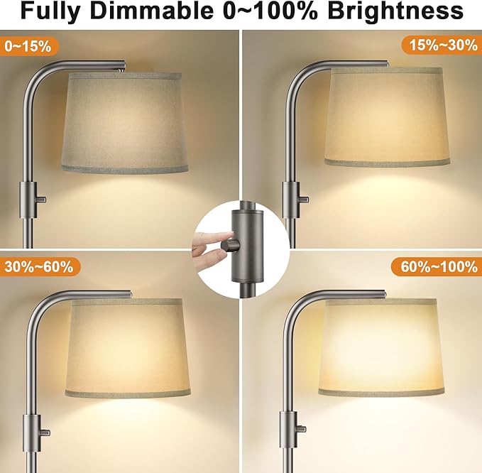 Ambimall Fully Dimmable Floor Lamp - Floor Lamps 9W LED Light Bulbs, Standing Lamps for Living Room with Adjust Head, Modern Standing Light Rotary Switch, Tall Lamp for Bedroom(Grey and Grey)