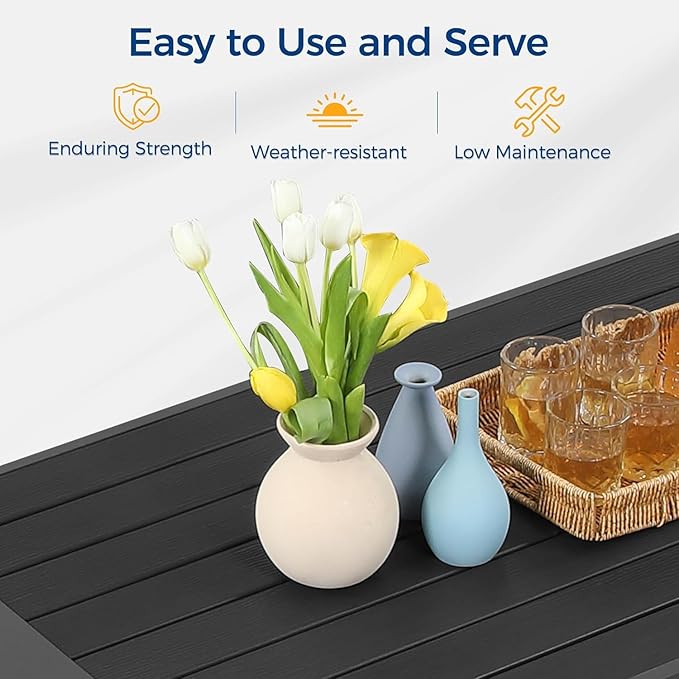 Wisteria Lane Aluminum Outdoor Patio Furniture Set, 5 Seats Modern Outdoor Conversation Set Sectional Sofa with Upgrade Cushion and Coffee Table for Balcony,Black Frame and Blue Cushion