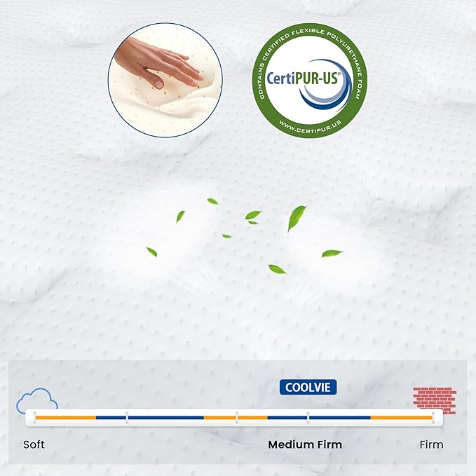 Coolvie 10 Inch Twin Mattress, Hybrid Mattress with Gel Memory Foam for Cool Night Sleep & Pressure Relief, Individual Pockets for Contouring Support, CertiPUR-US Certified Medium Mattress in a Box