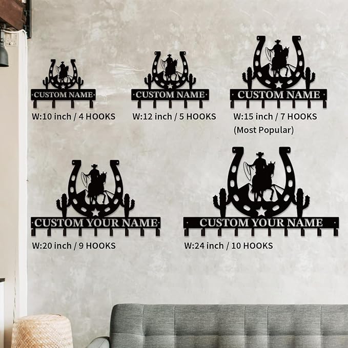 Personalized Custom Name West Cowboy Keys Hooks,Metal Cowboy Art Clothes Keys Hooks,Metal Cowboy Lover Wall Home Storage Decorative Keys Hooks,Key Holder Hooks for Wall (Style A)