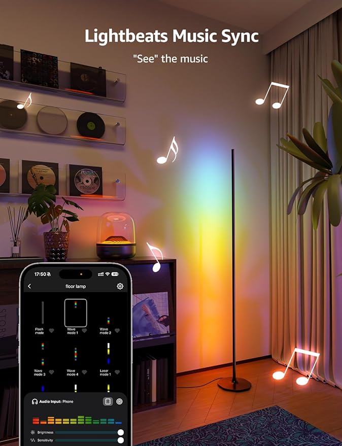 Lepro OE1 AI Corner Floor Lamp, Smart RGBICW LED Corner Lamp with Music Sync, Alexa Enabled, Personalized AI Lighting Designer, Modern Standing Lamp for Living Room/Bedroom,1000LM,2.4G WiFi, No Remote