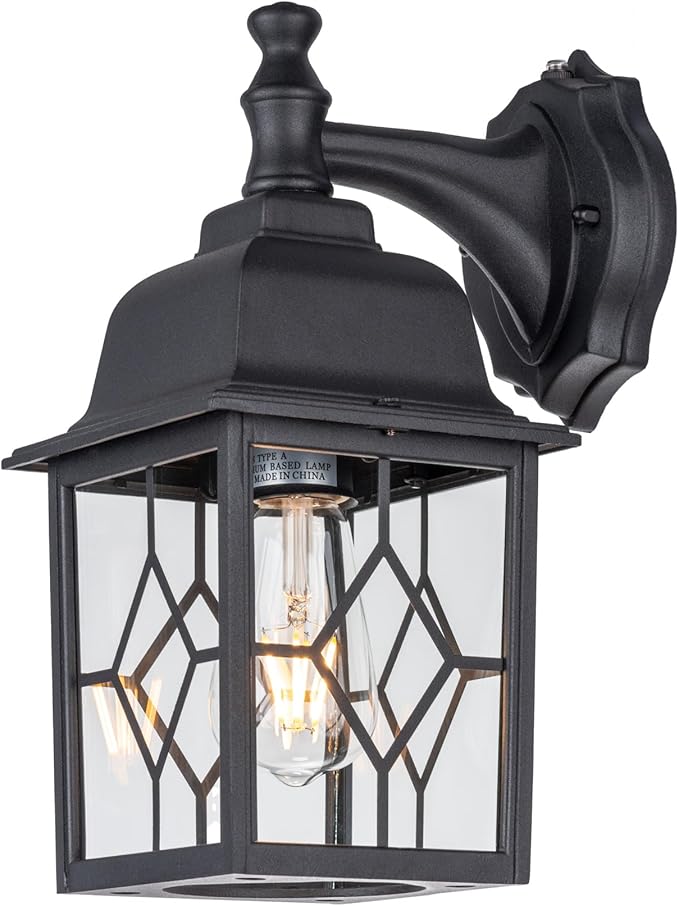 LIT-PaTH Dusk to Dawn Outdoor Wall Lantern, Matte Black Large Exterior Wall Light Fixture, E26 Base, Anti-Rust Aluminum Porch Lighting for Outside, Patio, Garage, 1 Pack