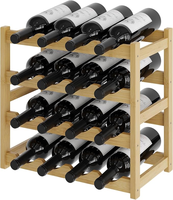 Wine Rack，Bamboo Wine Storage Cabinet Shelf，Countertop Wine Shelf- Freestanding Wine Holder for Kitchen & Pantry (Natural, 4-Tier)